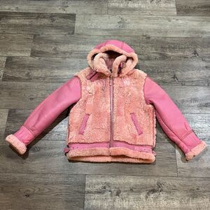 Vintage 70s Pink Timberwear Shearling Leather Jacket Hooded Womens Oversized XL
